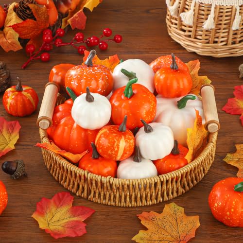 Artificial Pumpkin & Maple Leaf Fall Decor Set - Halloween Thanksgiving Centerpiece