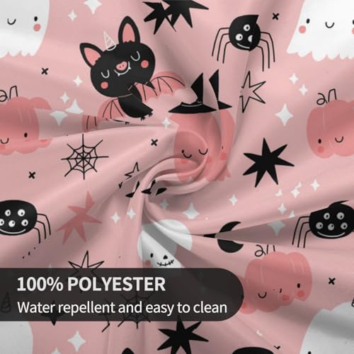 Pink Halloween Round Tablecloth 60 Inch Ghost Pumpkin Decoration, Washable & Wrinkle-Resistant