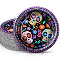 Purple Dia De Los Muertos Sugar Skull Paper Plates 7 Inch - 100 Pack