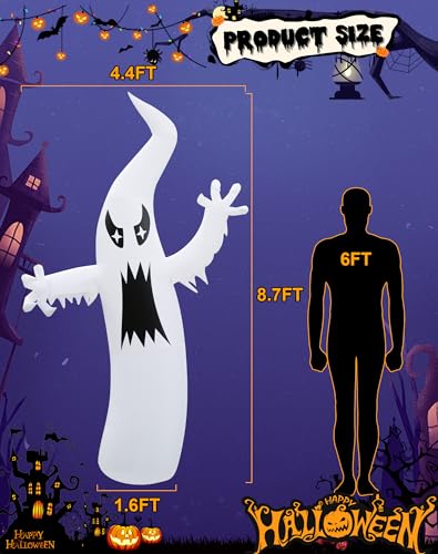 8.7Ft Halloween Inflatable Ghost Yard Decor with LED Lights, Sturdy Outdoor Decoration