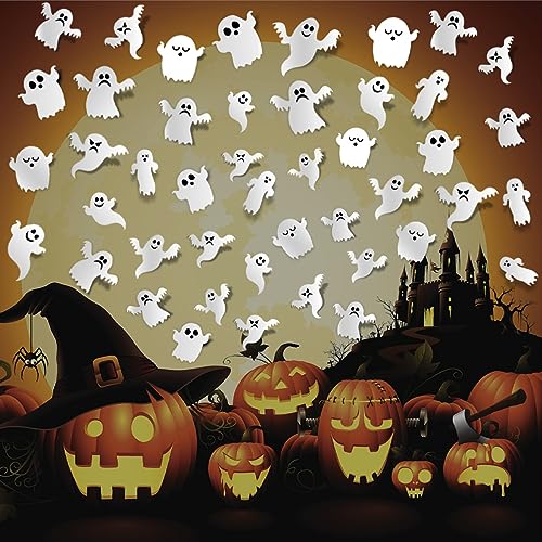 A4 21 Pieces Halloween Ghost Wall Decor Stickers - Reusable 3D Wall Decals for Halloween Party & Home