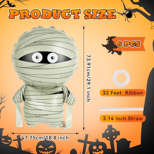 Large Mummy Foil Balloons Halloween Party Decorations - 6 Pack