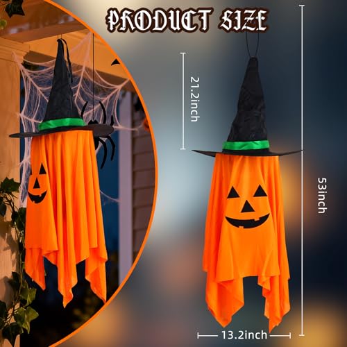 Halloween Hanging Pumpkin Witch Hat Decorations Set - Outdoor Reusable Fall Yard Ornaments