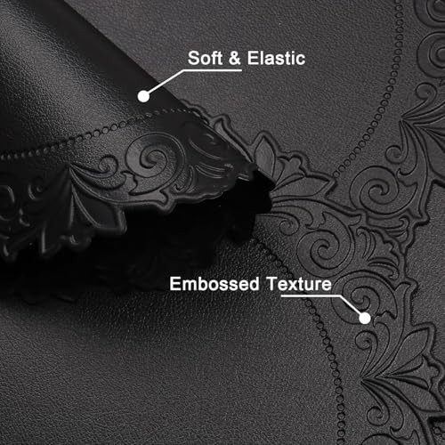 Round Faux Leather Placemats Set of 4 - Black Table Mats for Dining