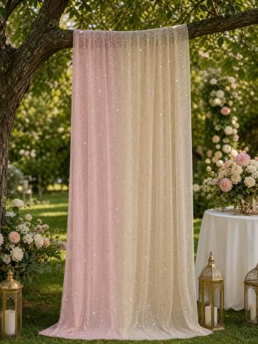Champagne Pink Sequin Sheer Table Runner 28x120 Inch 6PCS Boho Wedding Party Decor