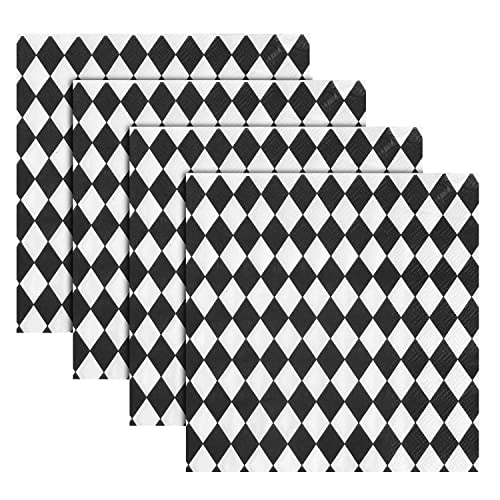 Black and White Plaid Paper Napkins - Halloween Party Cocktail Serviettes 6.5" x 6.5"