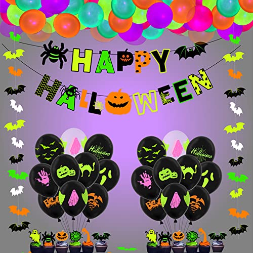 Neon Glow Halloween Banner - 16 Card Indoor Party Decorations