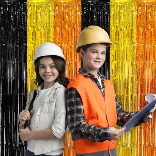 Construction Foil Fringe Curtain Party Decorations, 6 PCS - Birthday & Event Backdrop