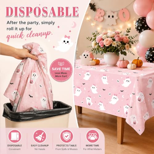 Pink Halloween Tablecloth 3 Pack - Cute Ghost & Spooky Decor, 54x108 Inches - Halloween Variation
