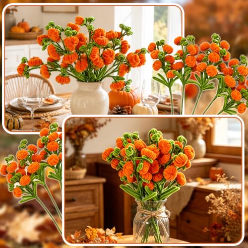 Artificial Fall Pumpkin Stems - 6 Pack, 11.8 Inch Autumn Floral Picks