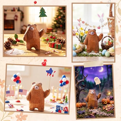 Interchangeable Bear Tabletop Decor Sign Set for Seasons & Holidays - 13 Pieces