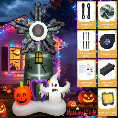 Halloween Inflatable Spinning Ghoul Mill - 8FT Giant Yard Decoration with Pumpkin Ghost & LED Lights