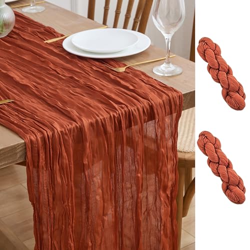2 Pack Terracotta Cheesecloth Table Runners - Fall Boho Wedding Decor 10FT