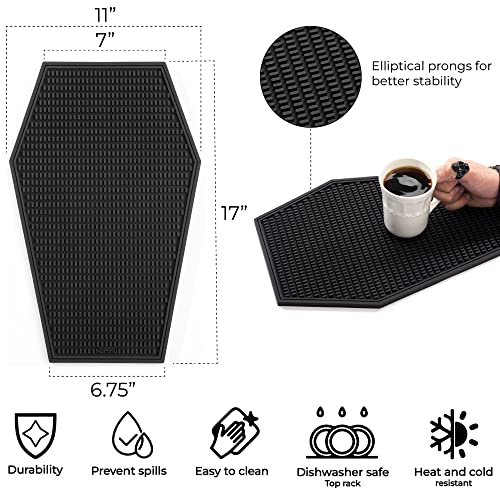 Coffin-Shaped Gothic Coffee Bar Mat 17x11in - Spooky Rubber Counter Protector