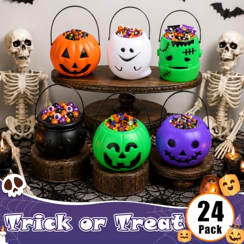 24 Pack Halloween Pumpkin Candy Buckets for Trick-or-Treating & Parties