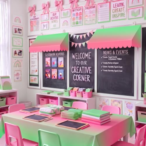 Pink Green Gradient Circus Classroom Awning Set - 108" x 54" Party Decorations