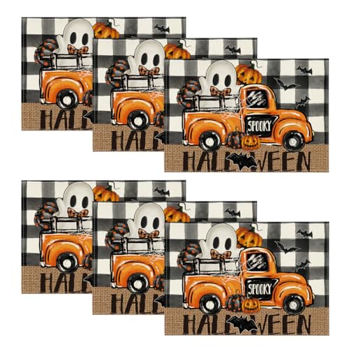 Halloween Bat Ghost Placemat Set - 12x18 Inch Spooky Table Mats for Dining & Party, 6 Pcs