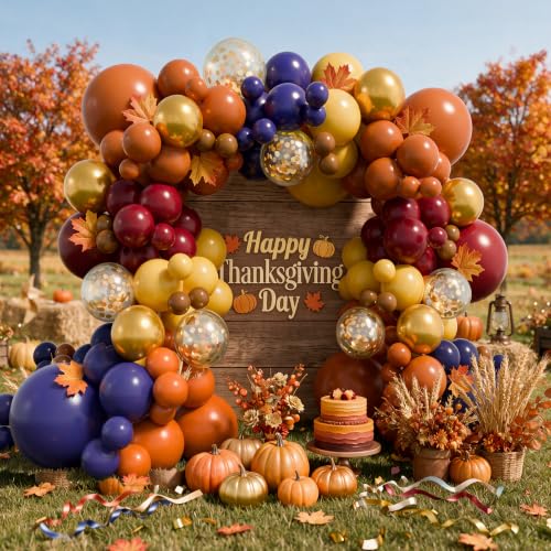 Fall Balloon Arch Kit for Birthday Party Thanksgiving Wedding Decorations - Burgundy Red Yellow Orange Purple