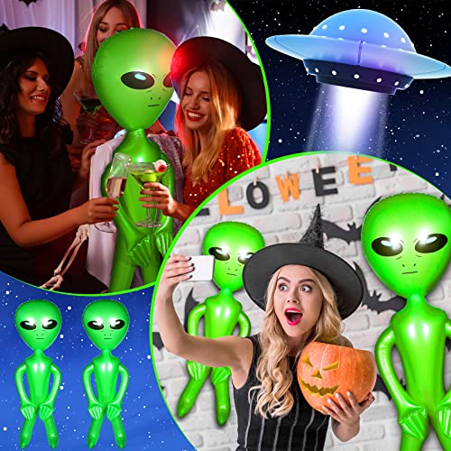 Green Inflatable Alien Party Decorations - 63 Inch & 35 Inch Jumbo Space Themed Decor for Halloween & Events