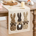 Easter Bunny Table Runner 13x72 Inch - Seasonal Spring Kitchen Decor, Brown Embroidery