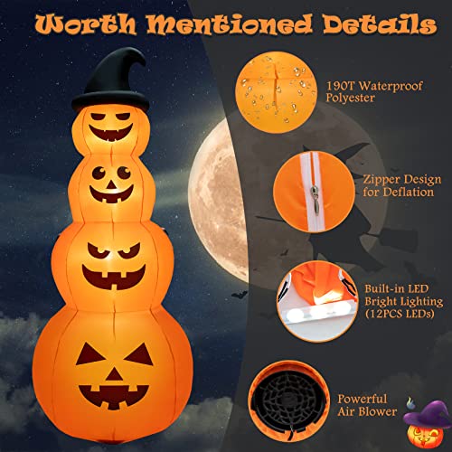 8 Ft Inflatable Pumpkin Halloween Decor with 4 Pumpkins & LED Lights - Yard & Garden