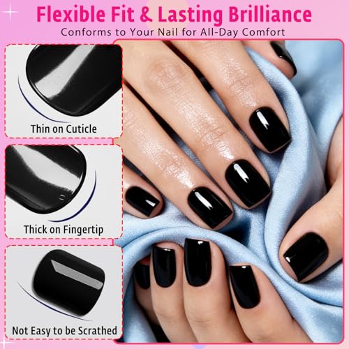 AddFavor Black Short Press On Nails - 144pcs Fake Acrylic Nails with Adhesive Tabs