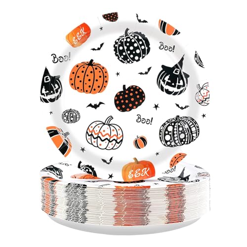 Halloween Paper Plates 9-Inch Pumpkin Party Tableware 50 Pack