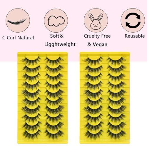 Wispy Cat Eye False Eyelashes 10 Pairs Fluffy Strip Lashes - Yellow Variation