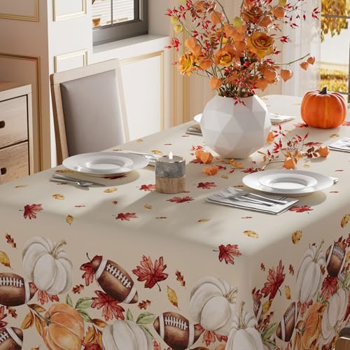 Fall Pumpkin Football Tablecloth - Rectangle 60x84 Inch for Indoor & Outdoor Decor