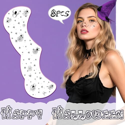 Halloween Fake Face Tattoos Kit - Spider Web & Spider Design, 8 Sheets - Spider Combination