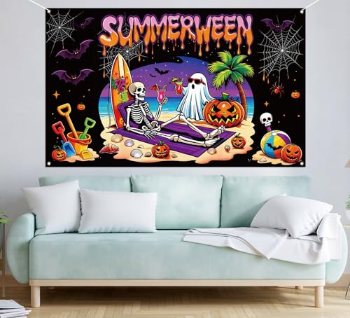 Summerween Photo Booth Backdrop Tropical Gothic Halloween Wall Decor 3.6x5.9ft