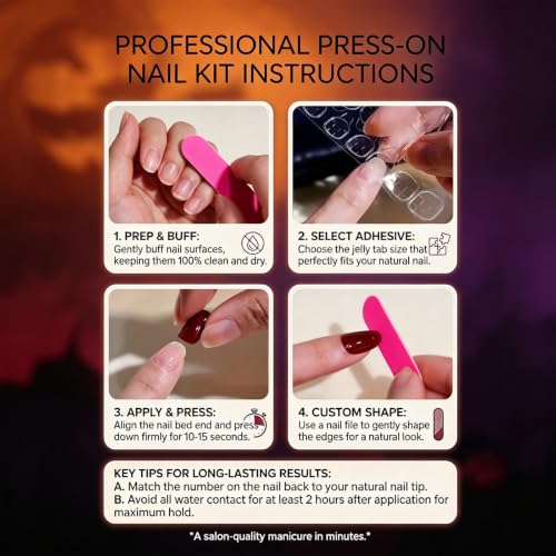 Halloween Press On Nails Short Almond Fake Nails with Bat Spider Stars Web Design - Black & White Variation