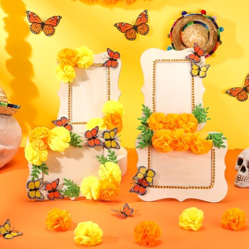 Dia De Los Muertos Picture Frames - Handmade Wooden Memorial Frames with Marigolds & Butterflies - 4 Pack, Fashion Style