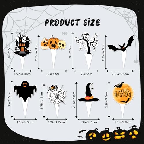 Halloween Cupcake Toppers Pack - Spooky Pumpkin, Black Cat, Bat & Ghost Decorations
