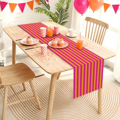 Heyfary Orange and Pink Cabana Table Runner 13x72 Inches Sunset Party Decor