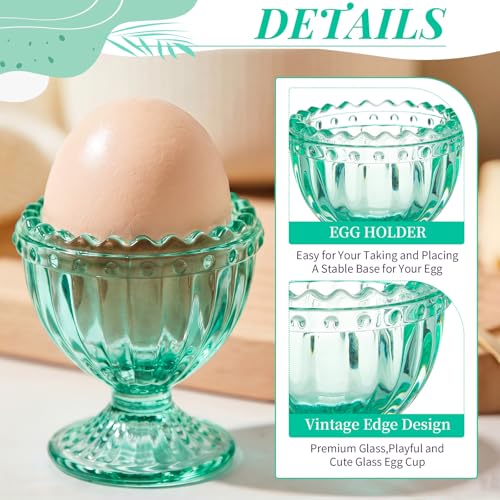 Glass Egg Cups Set of 4 - Colorful Retro Egg Holders for Breakfast - 4 Color Variation