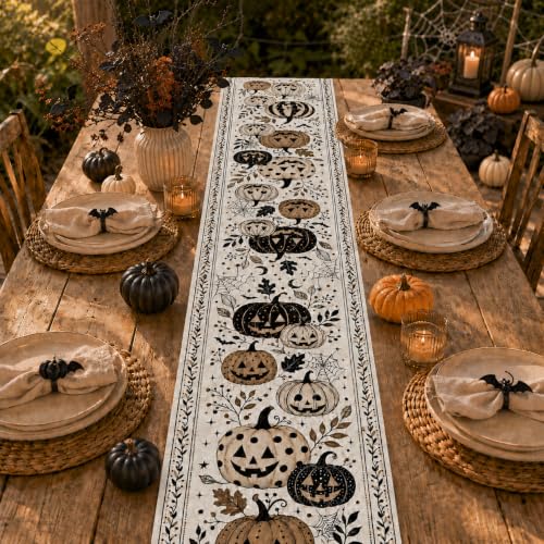 Rustic Pumpkin Halloween Table Runner - 13x72 Inches for Party & Dining