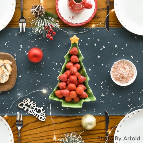 Snow Trees Christmas Table Runner 13x120 Inches - Blue Holiday Decor for Kitchen & Dining