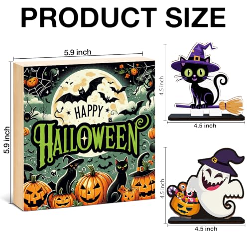 Halloween Ghost Wooden Decoration Sign - Cute Magic Cat Style - Variation Cat1
