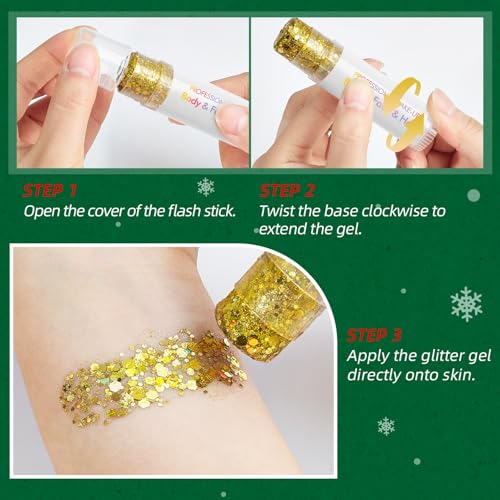 Glitter Makeup Gel Set - Gold, White & Red Variations for Face, Body & Hair