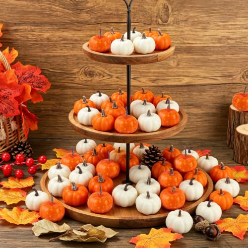 Mini Foam Pumpkins and Maple Leaves Fall Decor Set - White, Orange, Yellow, Speckled