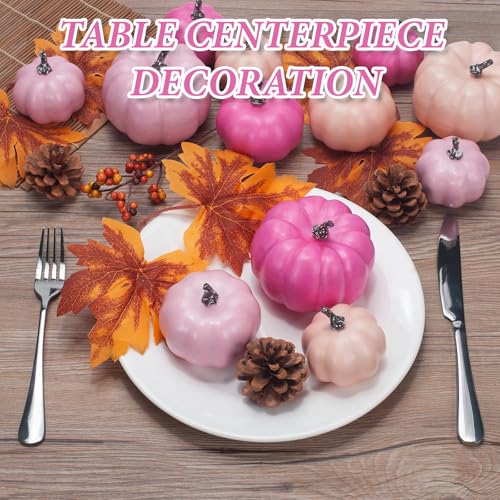 Pink Fall Pumpkin Decor Set - 22 pcs Autumn Harvest Wreath & Table Decorations (Assorted Pink)
