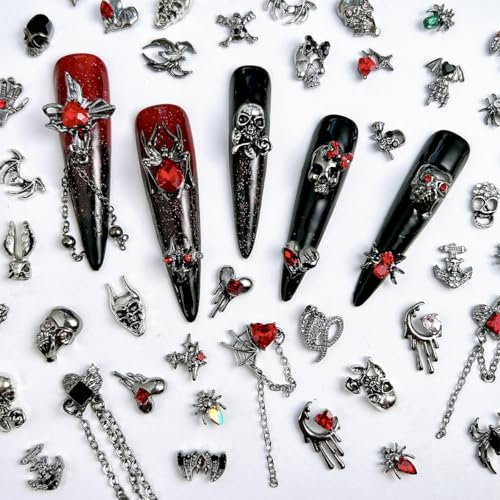 Halloween Nail Charms Set 20Pcs Gothic 3D Metal Spider Bat Skull Moon Gems Variation of THIS listing