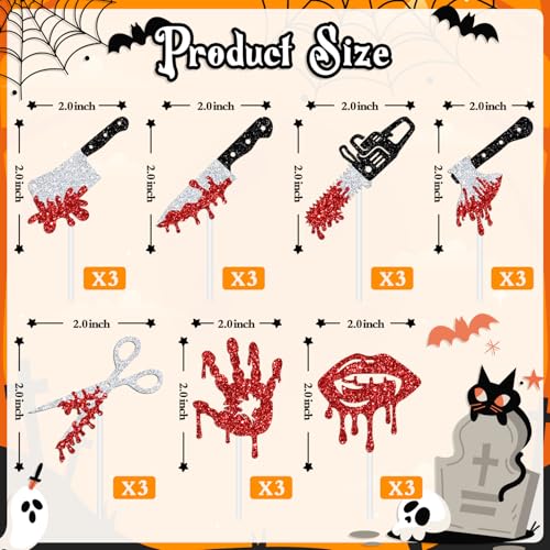 21 Pack Halloween Bloody Knife Cupcake Toppers - Horror Party Decor