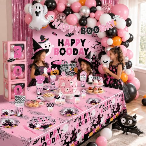 Pink Halloween Birthday Decorations Set for 24 Guests - Complete Party Kit