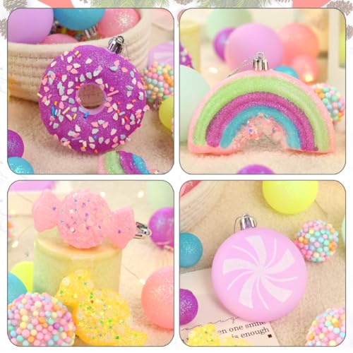 Christmas Tree Ornaments Set 40 Pink & Yellow Candy Donut Style Holiday Decorations — Variation of 40Macaron