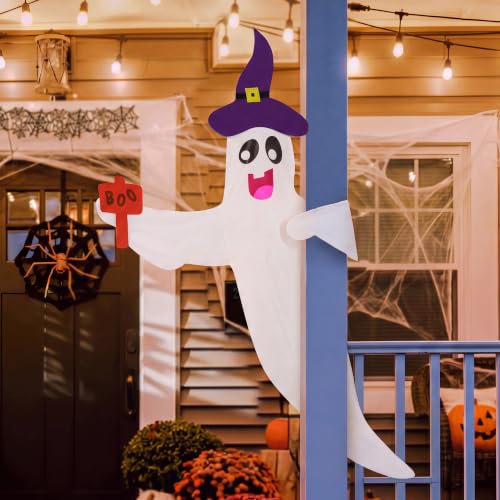 Large Outdoor Halloween Ghost Tree Wrap - 59-Inch Spooky Yard Decor with Witch Hat