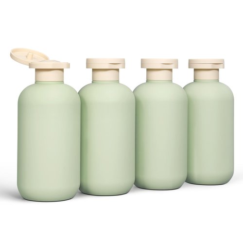 DEMORA 6.6oz Travel Bottles for Toiletries, Larger Plastic Travel Squeeze Bottles Leak Proof Refillable Toiletry Containers with Flip Caps and Labels for Shampoo Conditioner Lotion (Green, 4 Pcs)