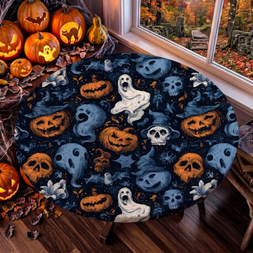 Halloween Round Fitted Tablecloth for 31-36 Inch Tables - Spooky Party Decor