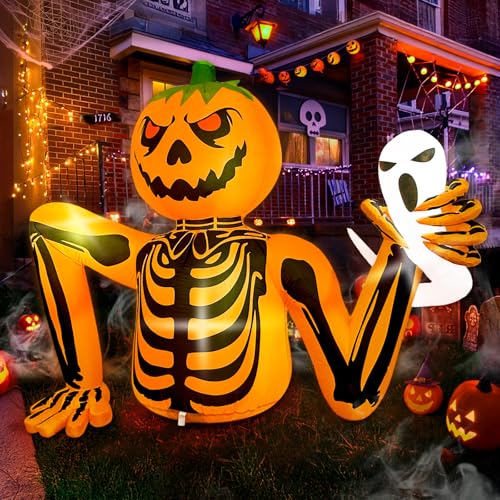 5FT Outdoor Inflatable Pumpkin Skeleton Halloween Decoration with LED Lights